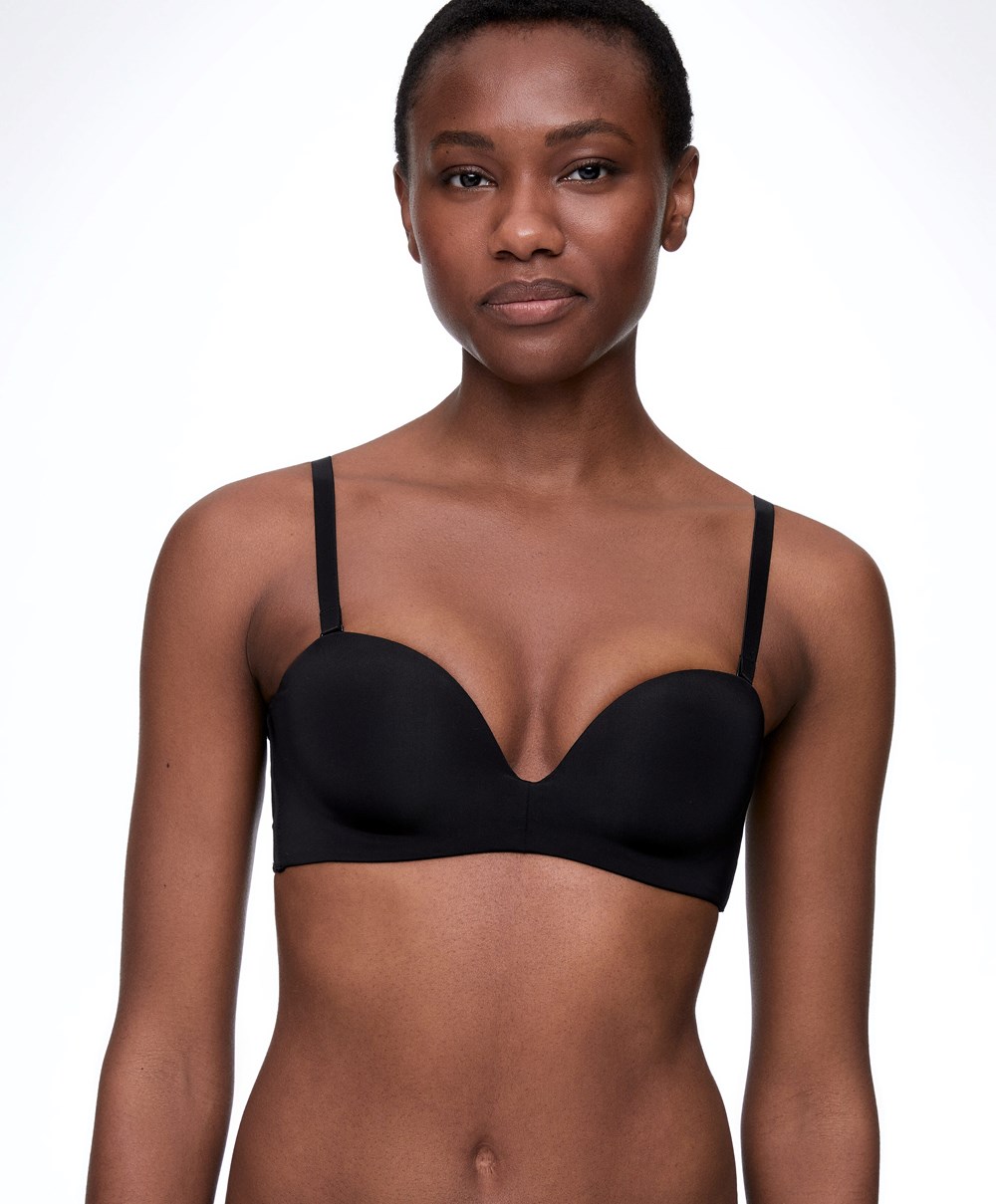 Black Oysho Polyamide Push-up Bandeau Bra | AVWH27645