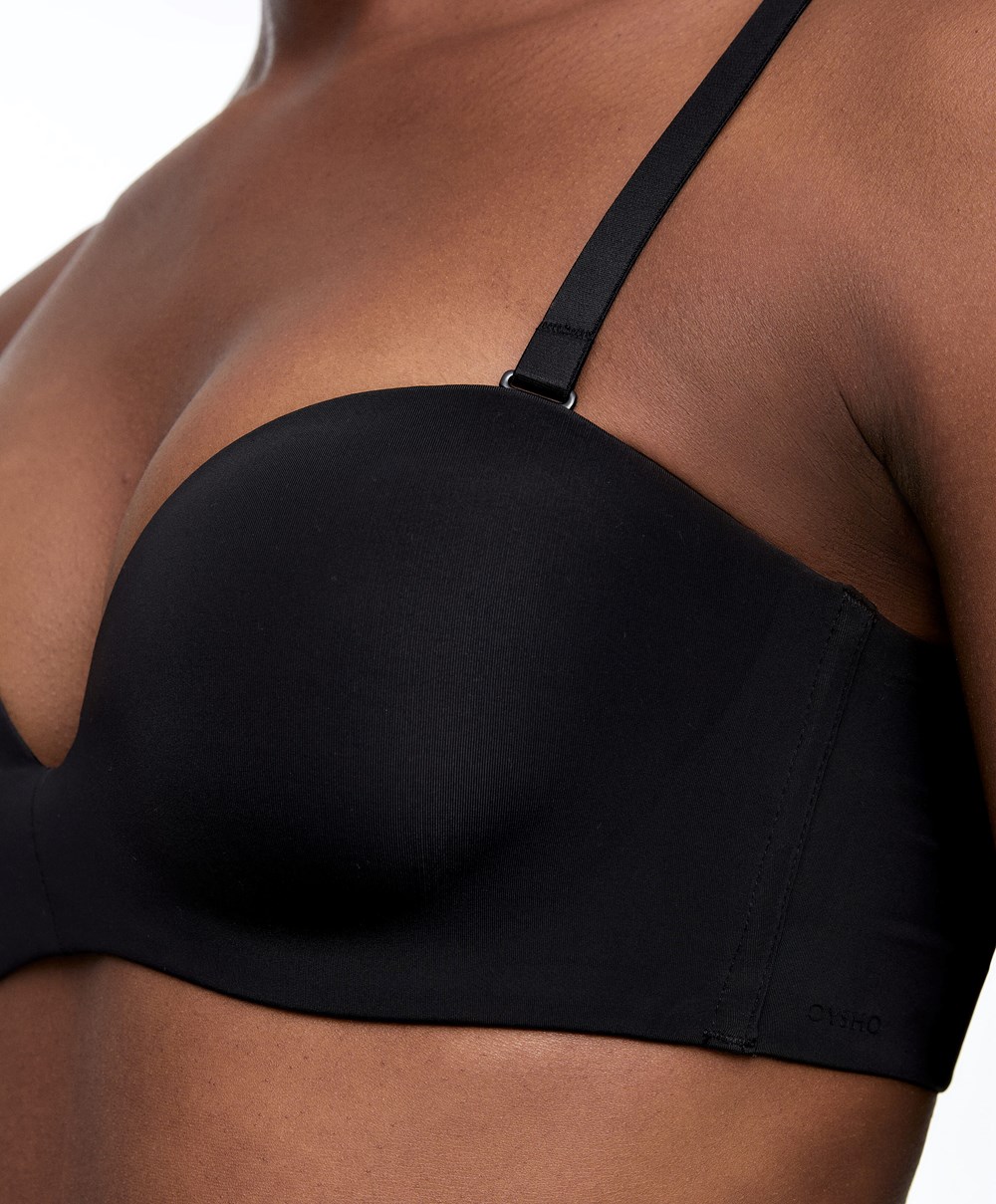 Black Oysho Polyamide Push-up Bandeau Bra | AVWH27645