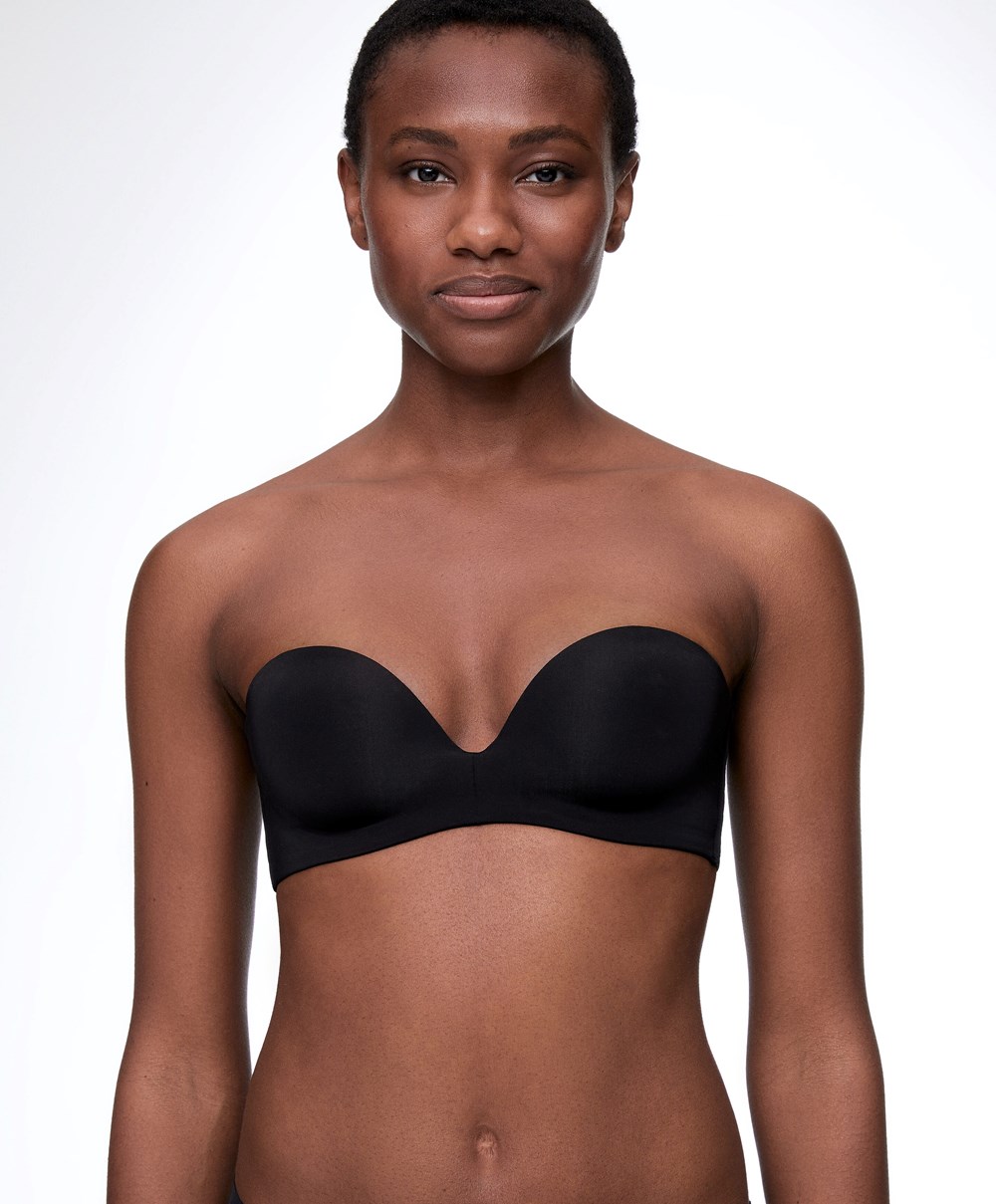 Black Oysho Polyamide Push-up Bandeau Bra | AVWH27645