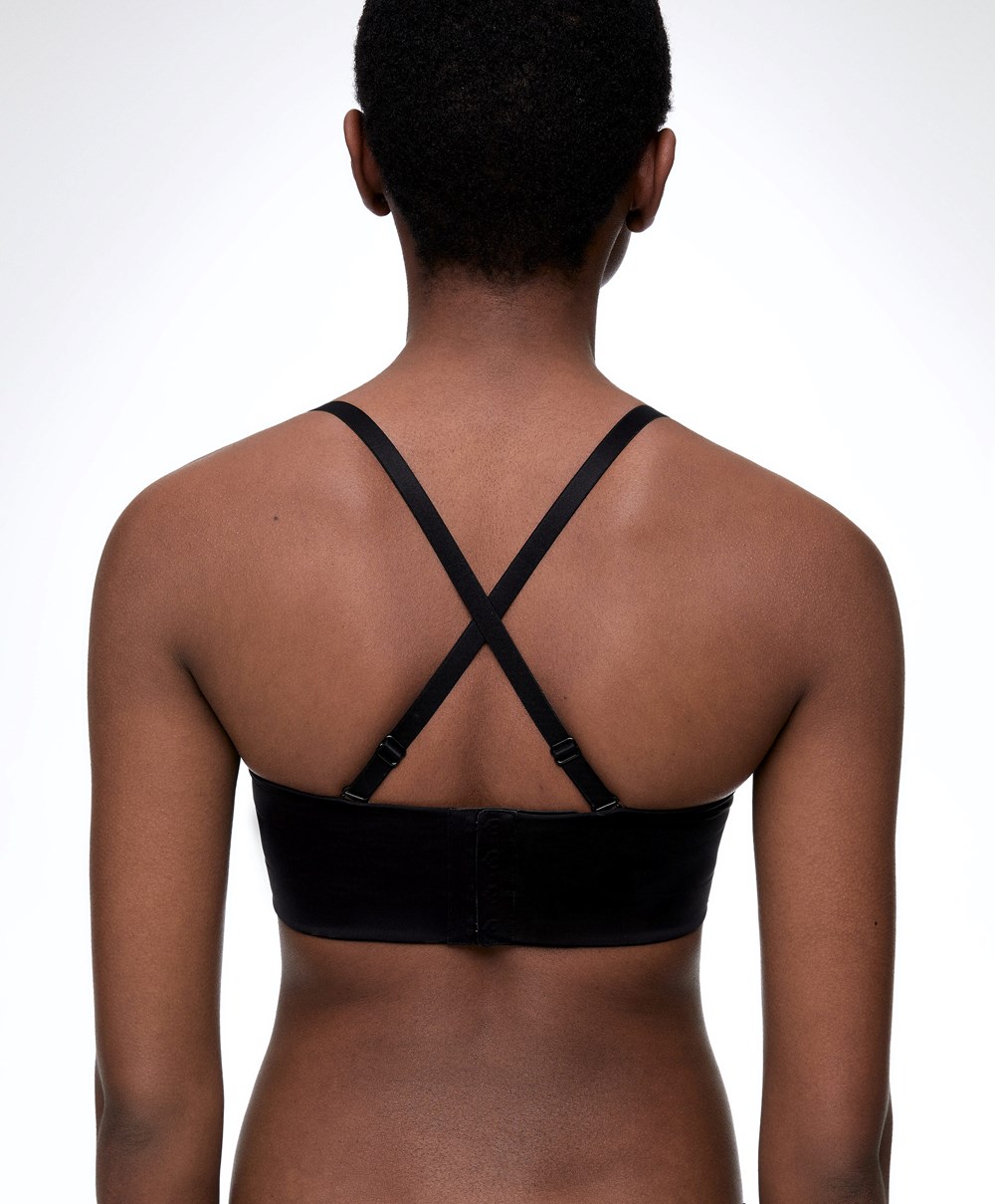 Black Oysho Polyamide Push-up Bandeau Bra | AVWH27645