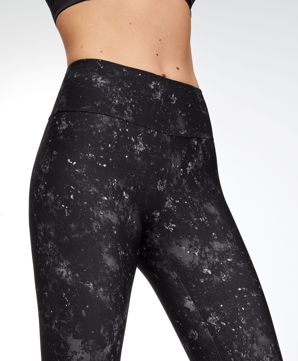 Black Oysho Print 65cm Ankle-length Leggings | FTEA83695