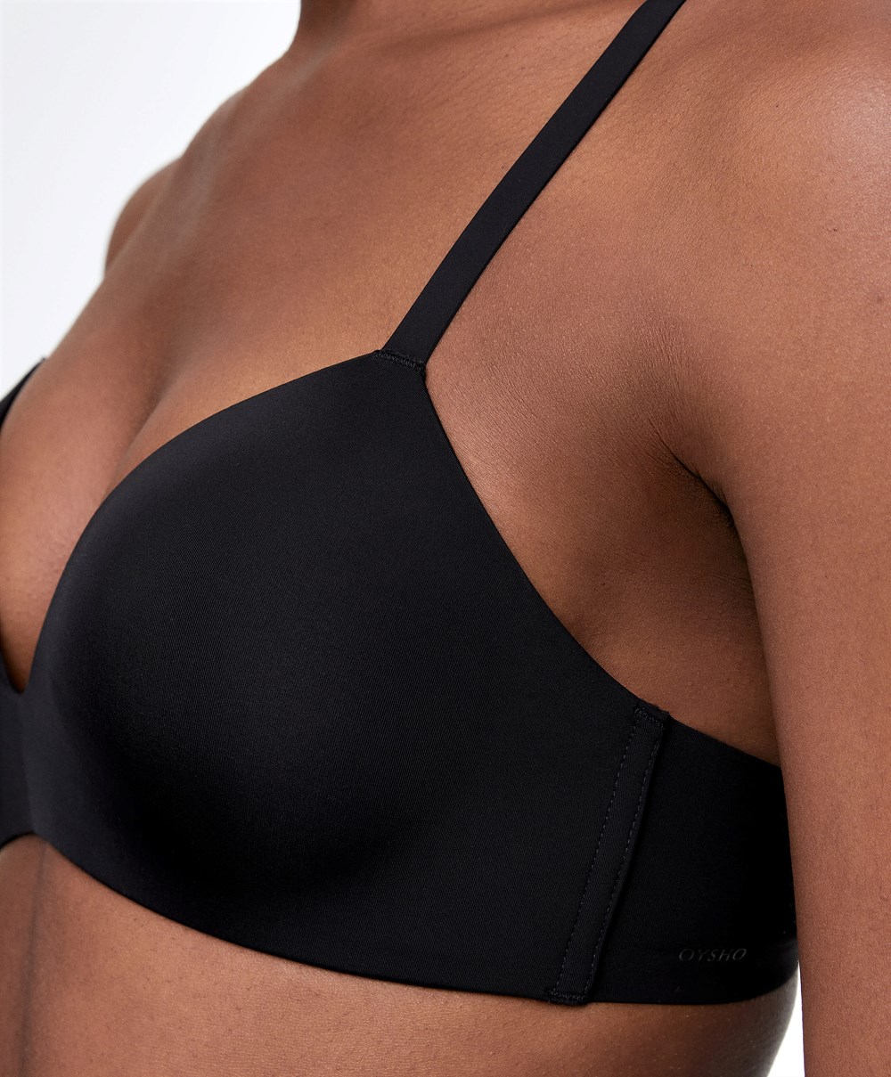 Black Oysho Push-up Padded Triangle Polyamide Bra | TSYI85391