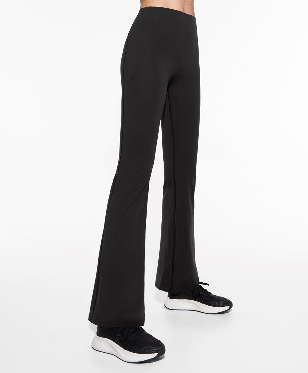 Black Oysho Raise Up Compressive Flare Trousers | SAXP84652