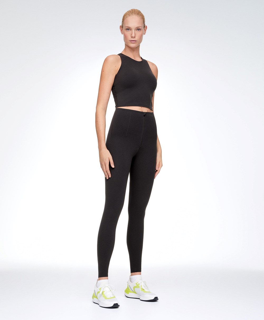 Black Oysho Raise Up Compressive Super-high-rise Ankle-length 65cm Leggings With Zip | RJGA15924