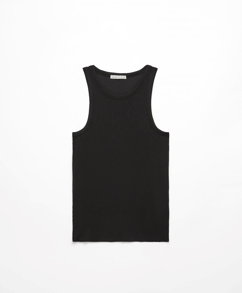 Black Oysho Ribbed Vest Top | QMUG64128