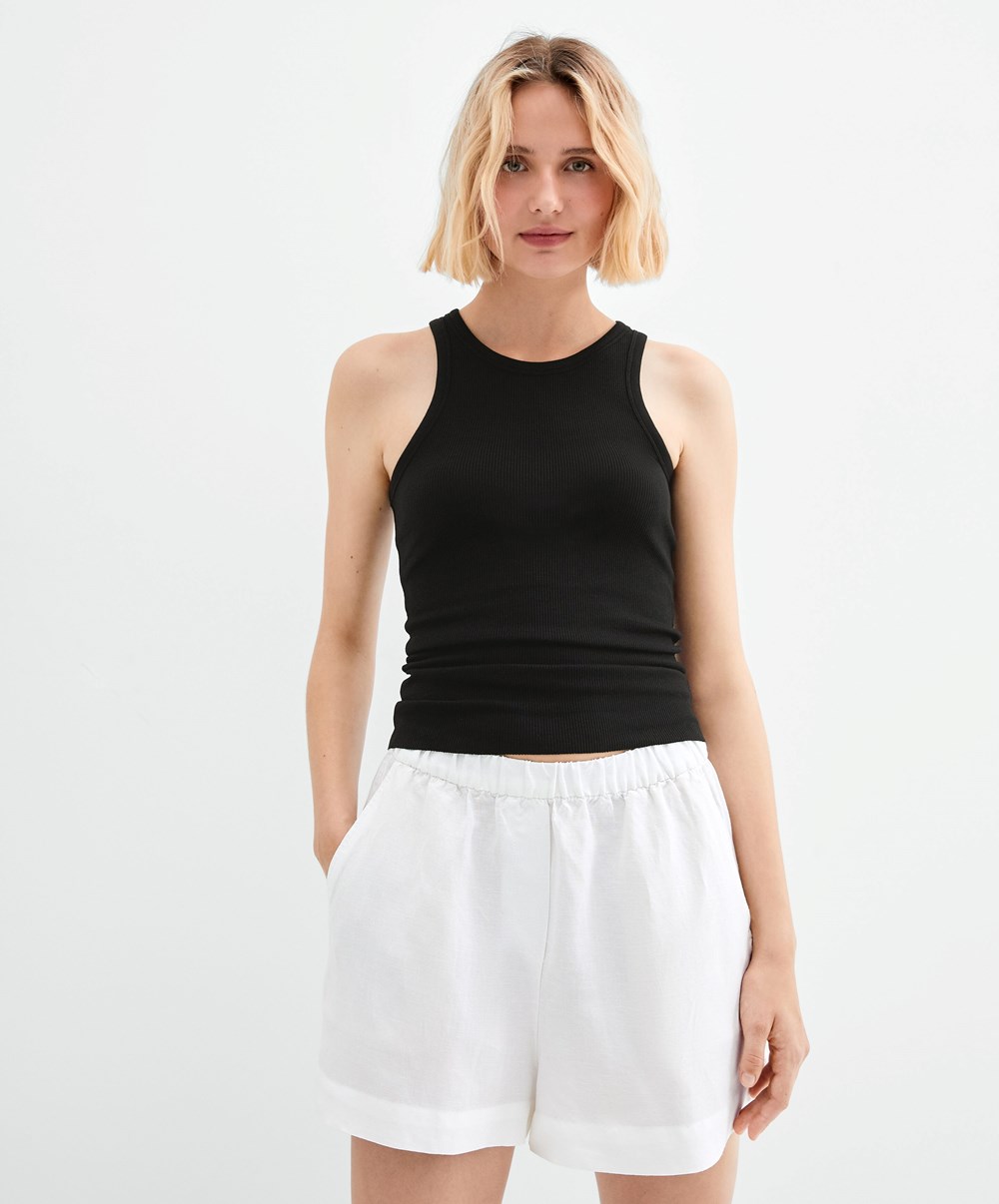 Black Oysho Ribbed Vest Top | QMUG64128