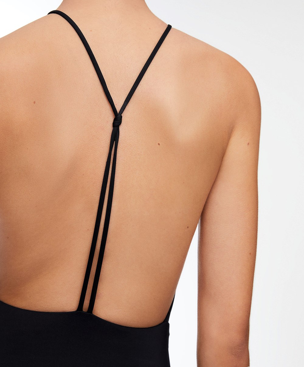 Black Oysho Ruched Halter Swimsuit | DAQV06942