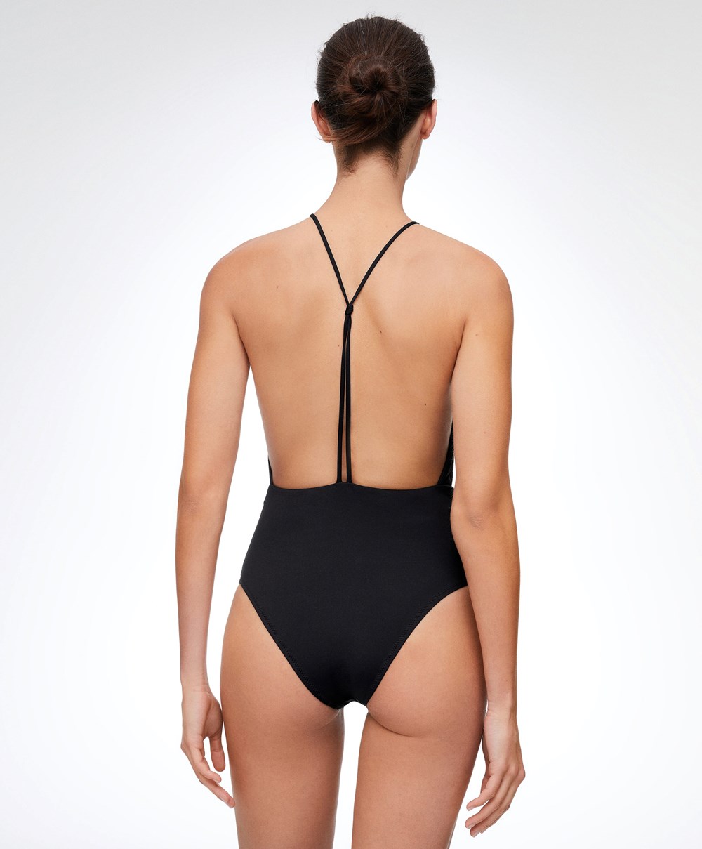 Black Oysho Ruched Halter Swimsuit | DAQV06942