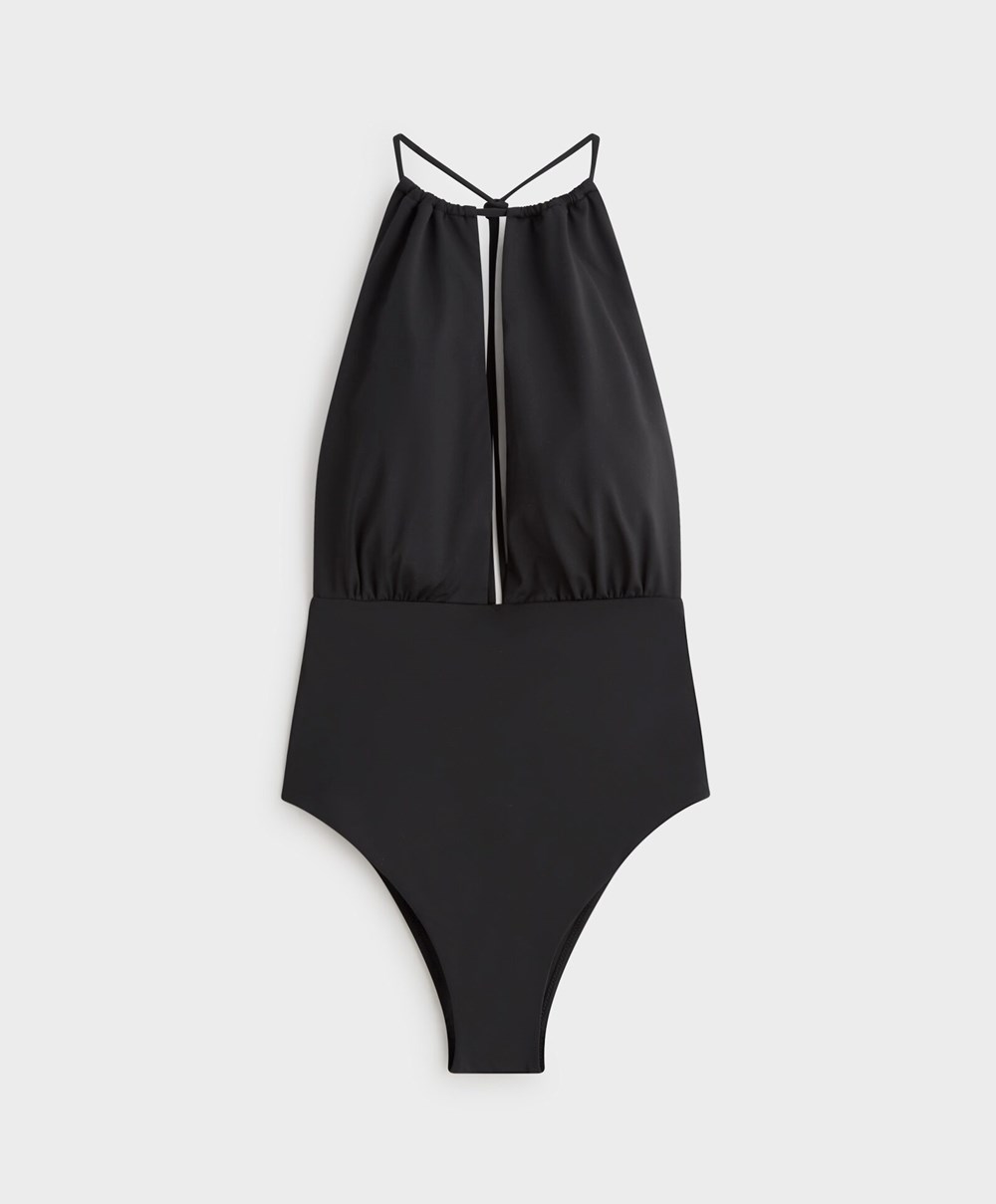 Black Oysho Ruched Halter Swimsuit | DAQV06942