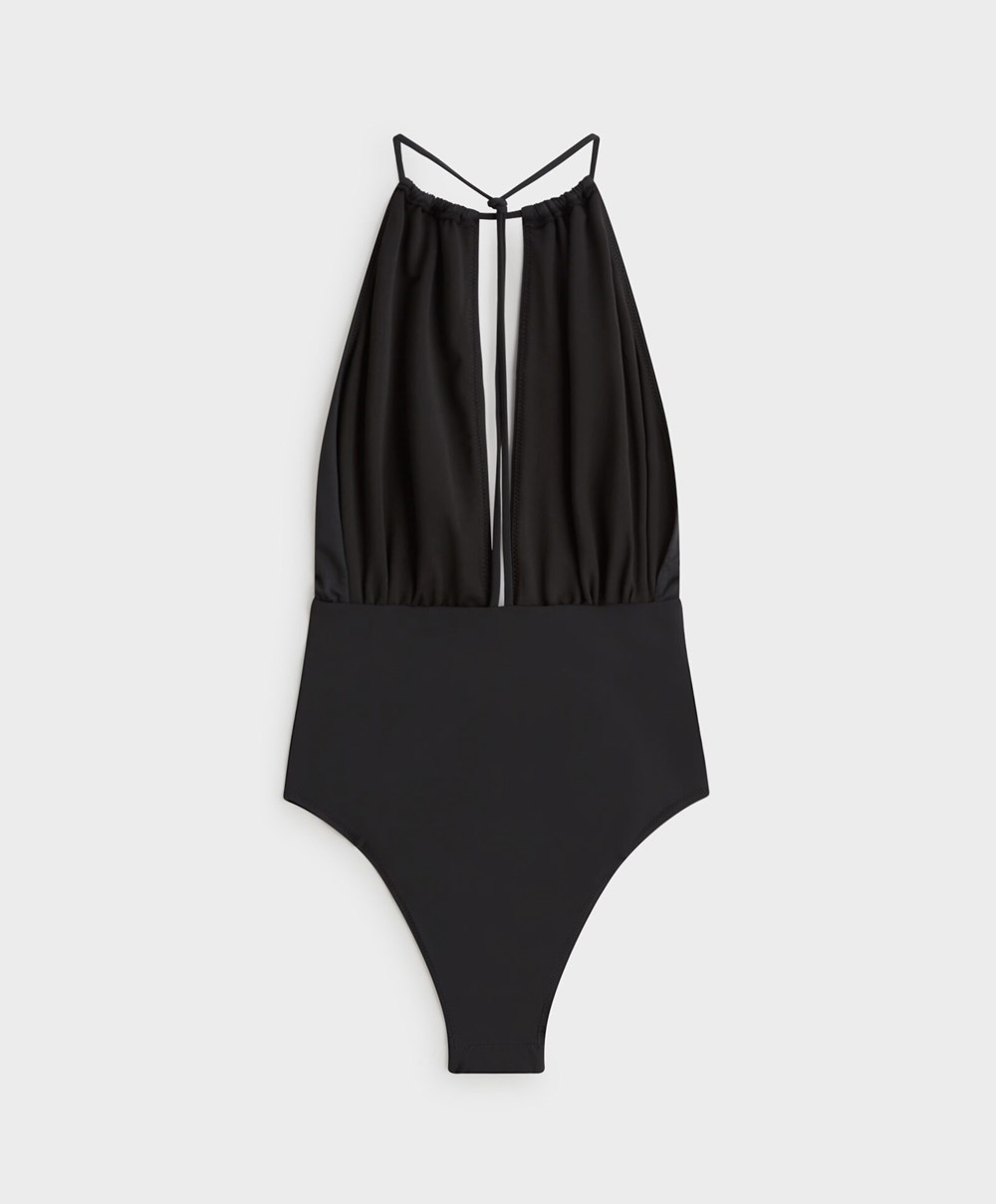 Black Oysho Ruched Halter Swimsuit | DAQV06942