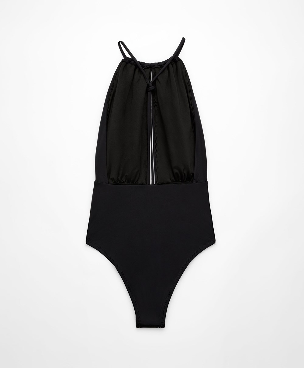 Black Oysho Ruched Halter Swimsuit | WULN17698