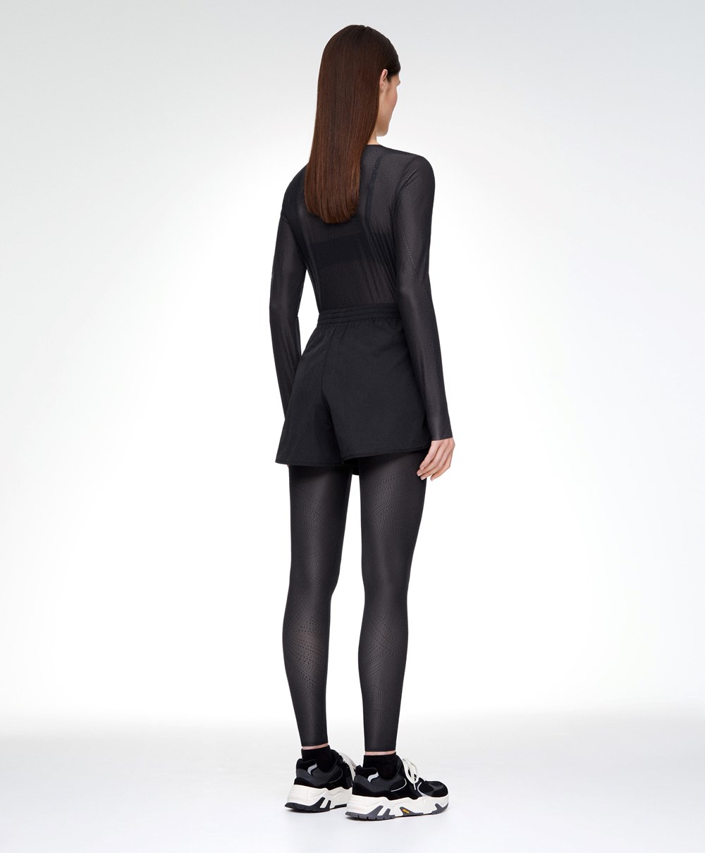 Black Oysho Semi-sheer Dotted 65cm Ankle-length Leggings | SVLY50461