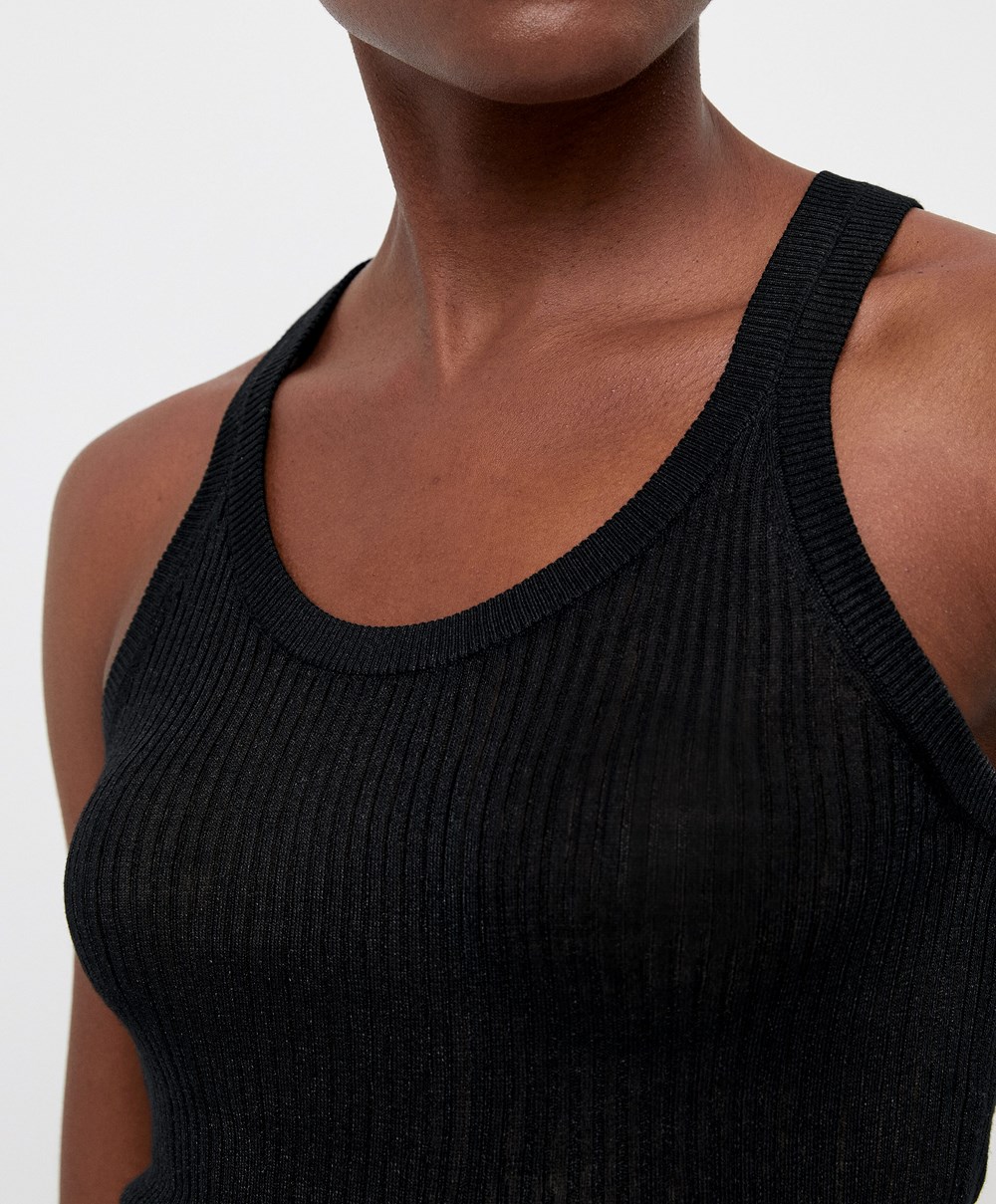 Black Oysho Semi-sheer Knit Vest Top | BPAW89507