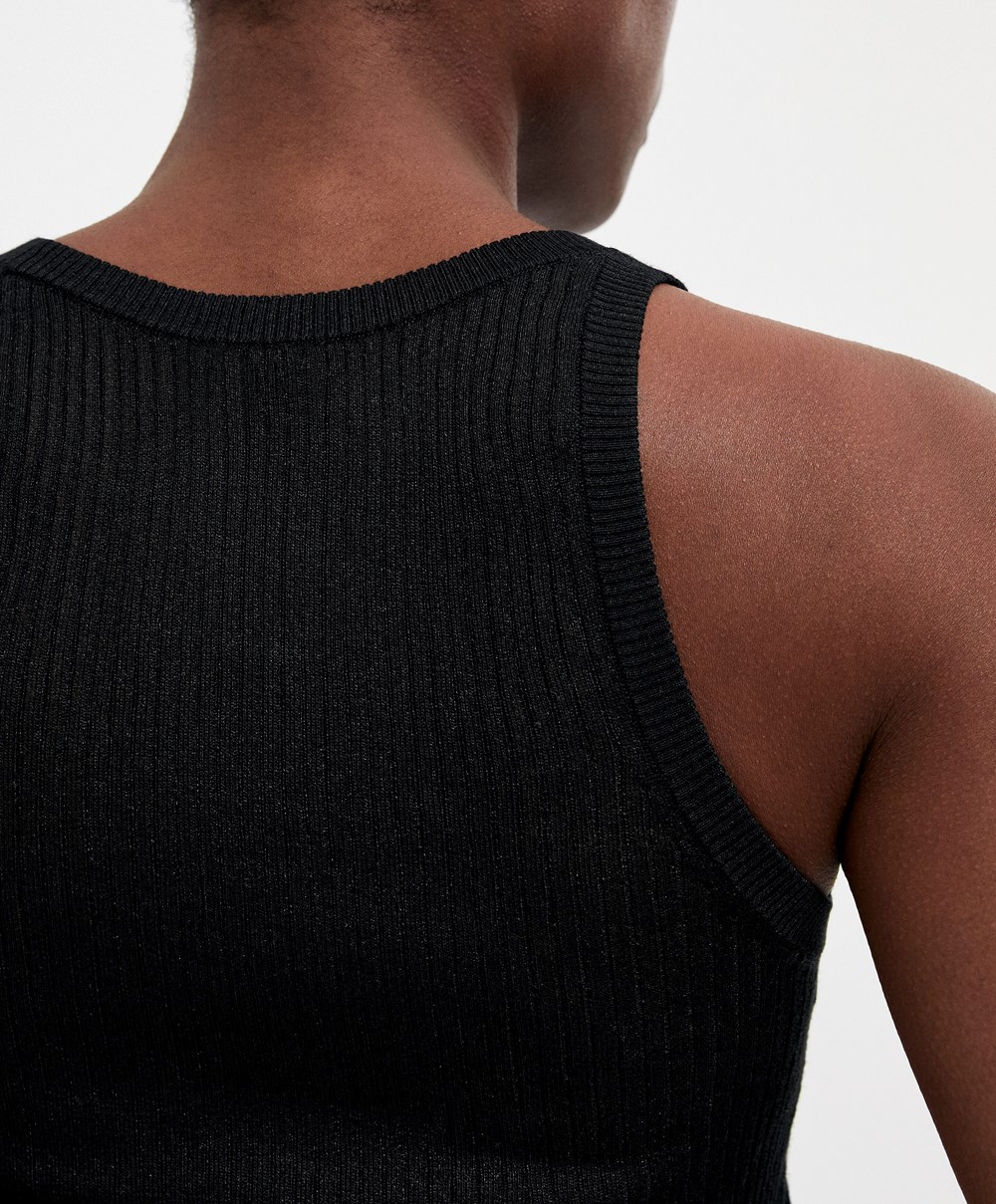 Black Oysho Semi-sheer Knit Vest Top | BPAW89507