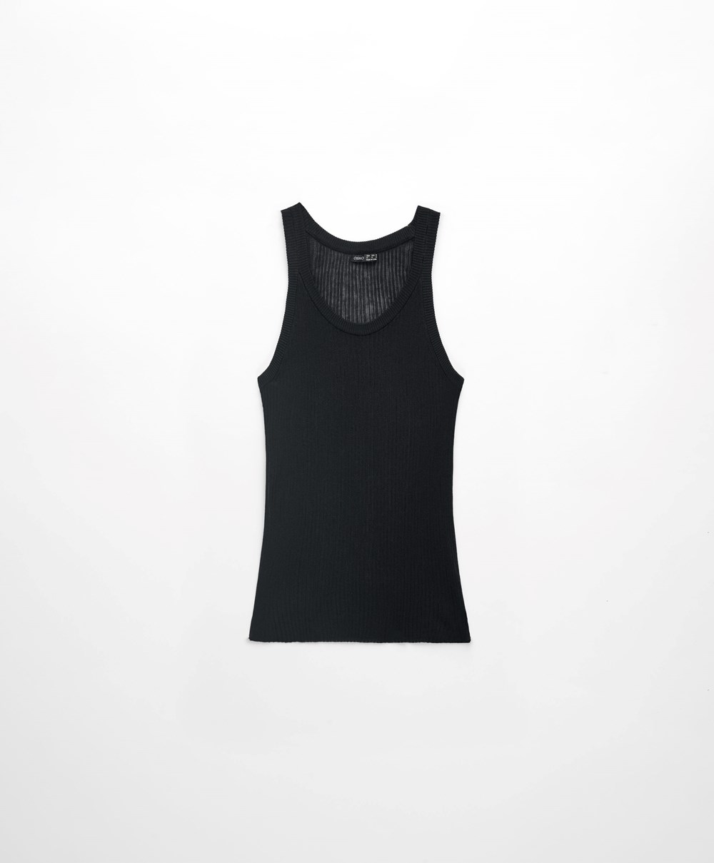 Black Oysho Semi-sheer Knit Vest Top | BPAW89507