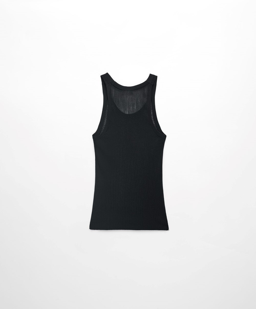 Black Oysho Semi-sheer Knit Vest Top | BPAW89507