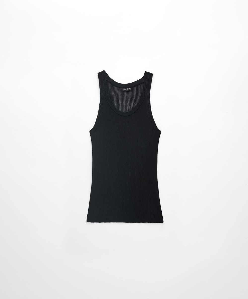 Black Oysho Semi-sheer Knit Vest Top | XGCB15206