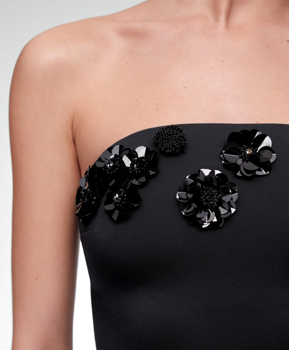 Black Oysho Sequinned Flowers Bandeau Swimsuit | HPET34197