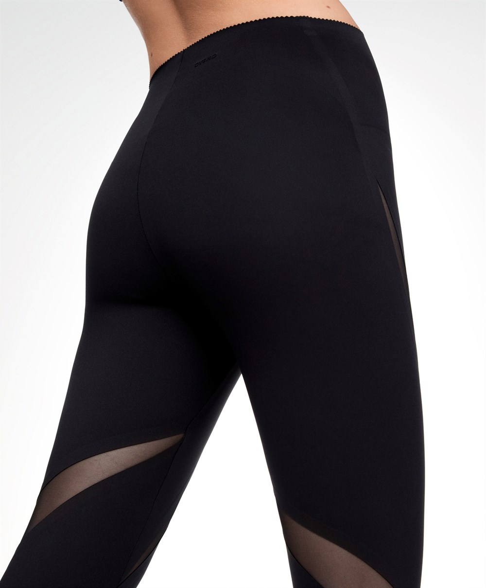 Black Oysho Sheer Panel 65cm Compressive Leggings | FPBW06927