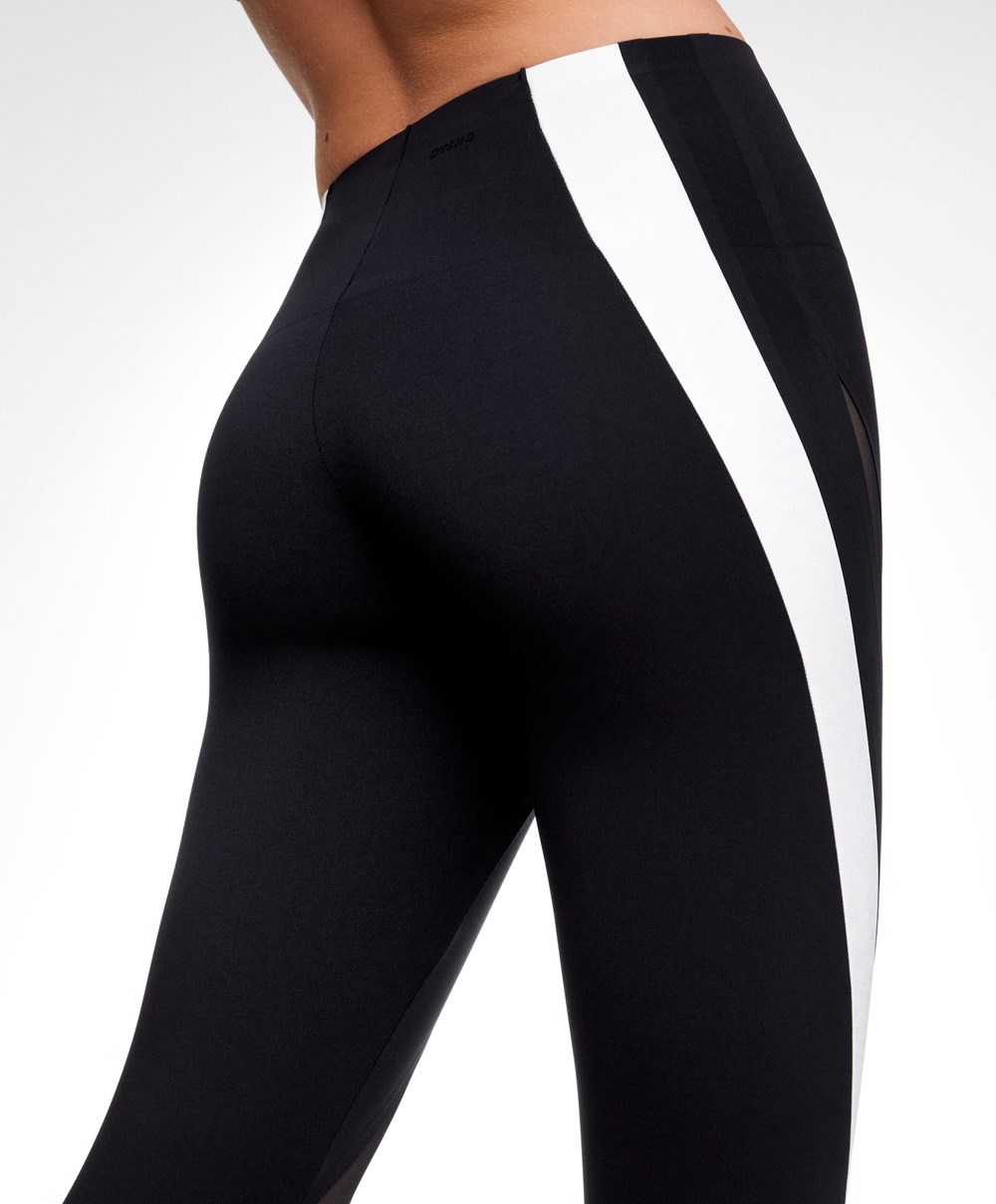 Black Oysho Sheer Panel Colour Block 65cm Compressive Leggings | YUWQ96857