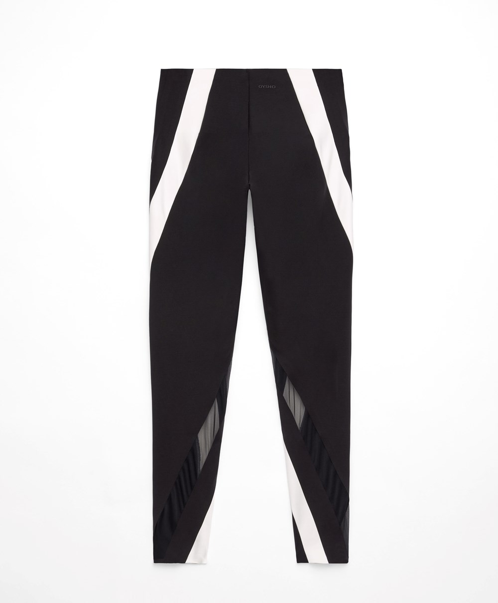 Black Oysho Sheer Panel Colour Block 65cm Compressive Leggings | YUWQ96857