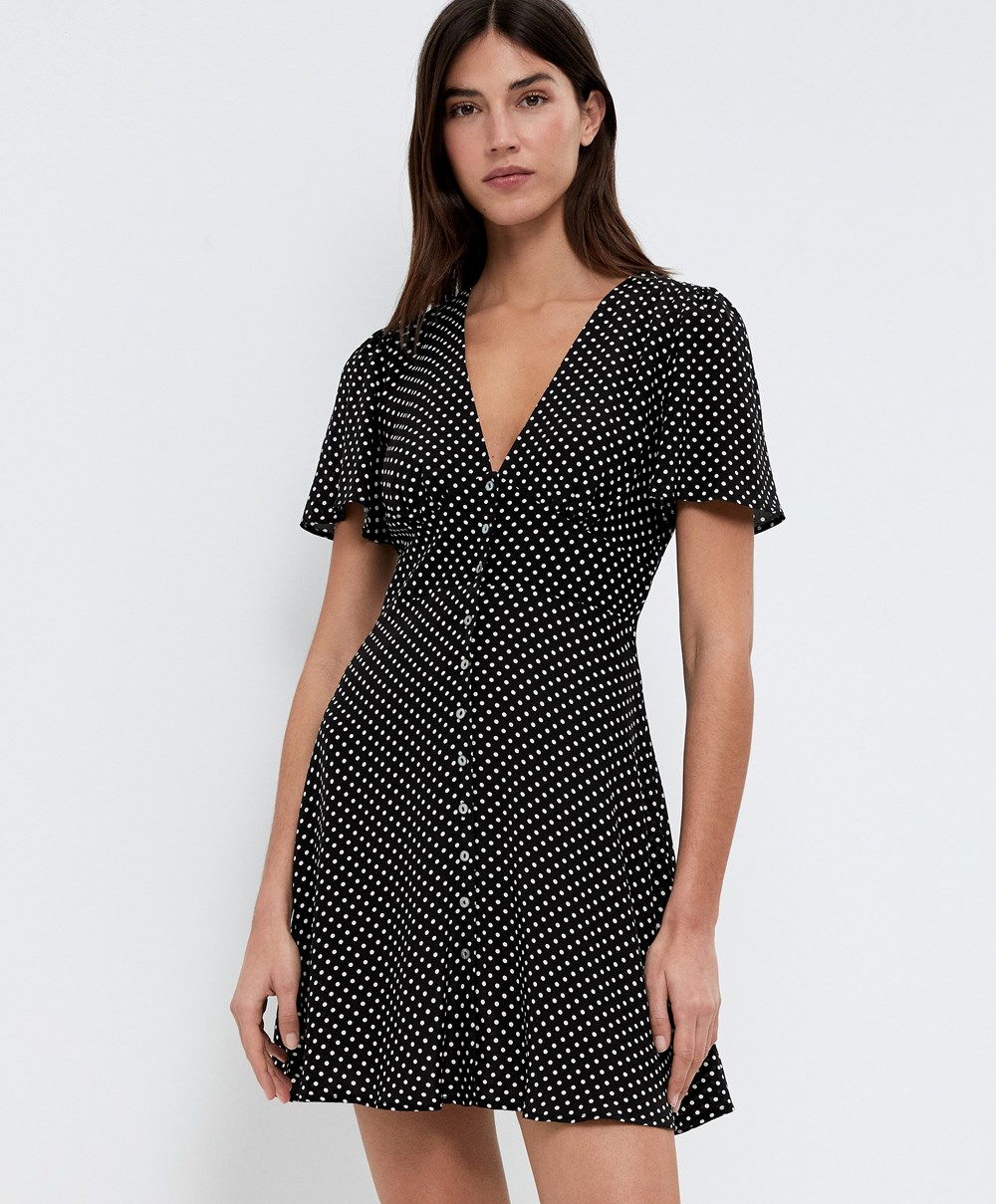 Oysho Dress Cheap Online Black Short Polka Dot Dress Womens