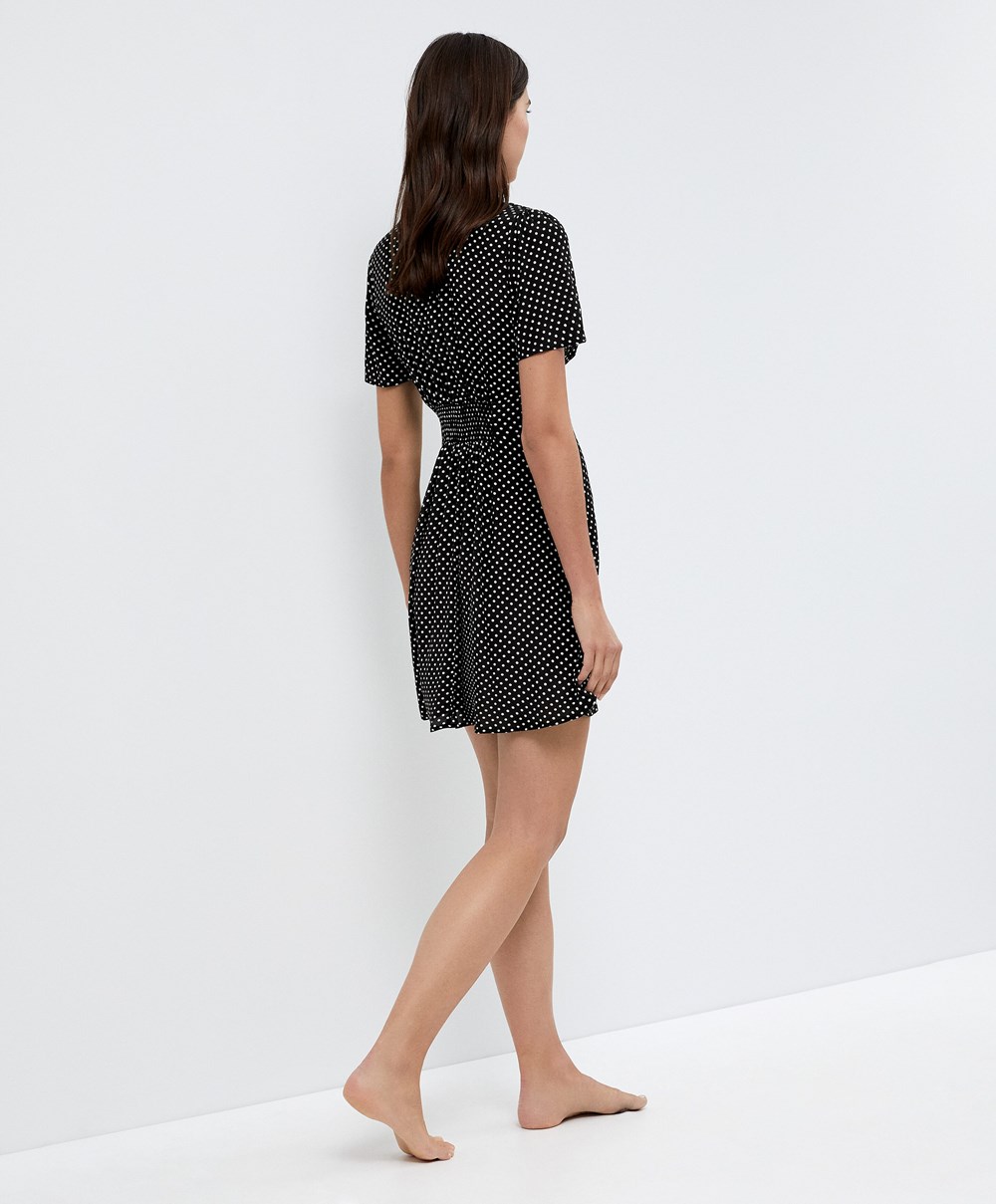 Black Oysho Short Polka Dot Dress | FQZB86042