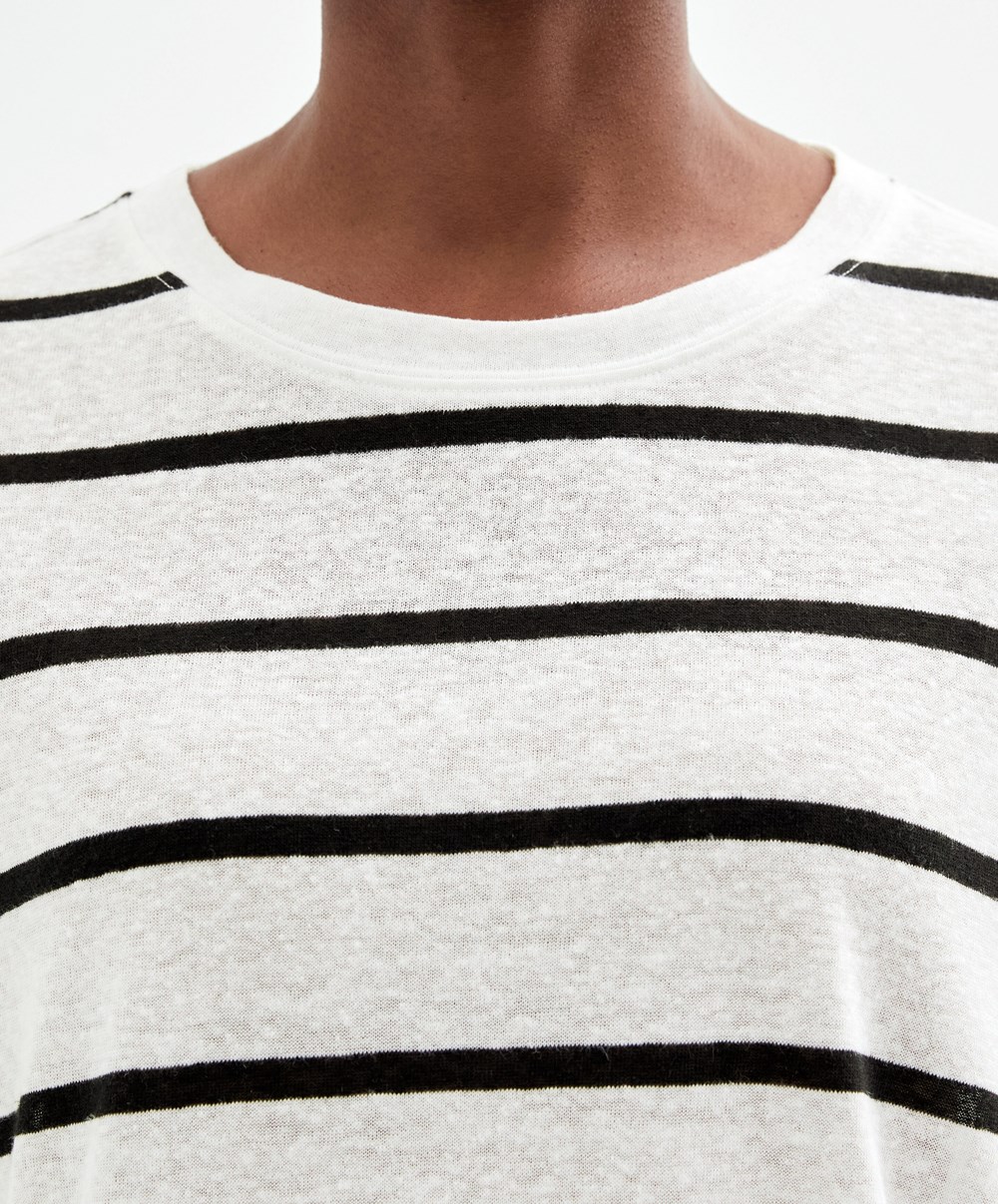 Black Oysho Short-sleeved Linen Stripe T-shirt | RHLY32410