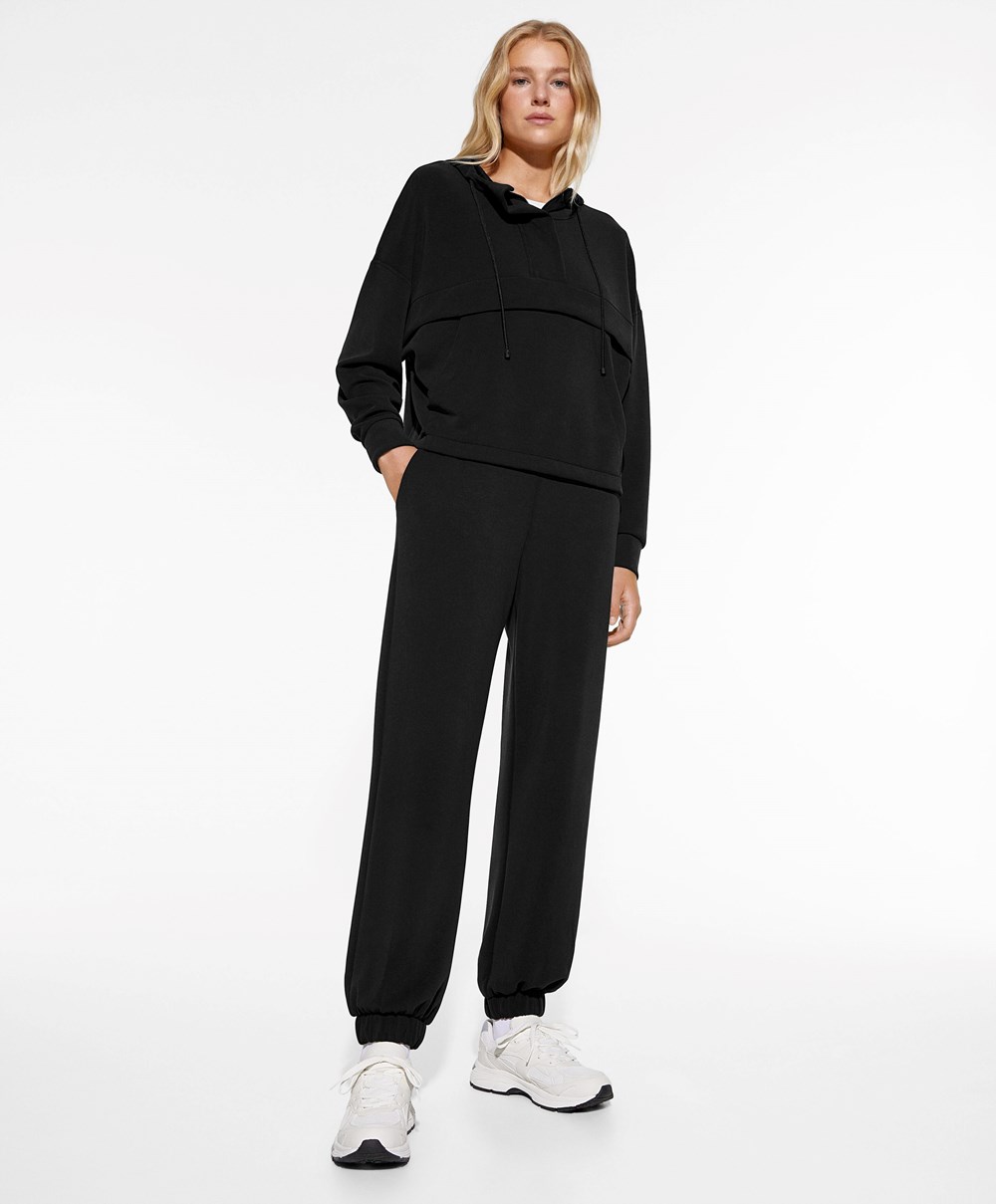 Black Oysho Soft Touch Modal Joggers | YCFD12704