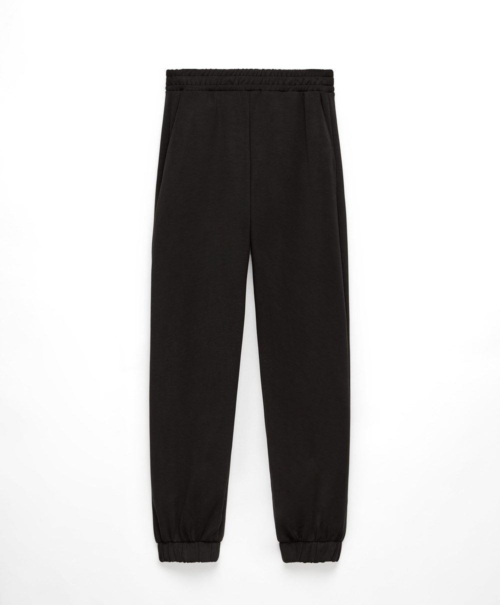 Black Oysho Soft Touch Modal Joggers | YCFD12704