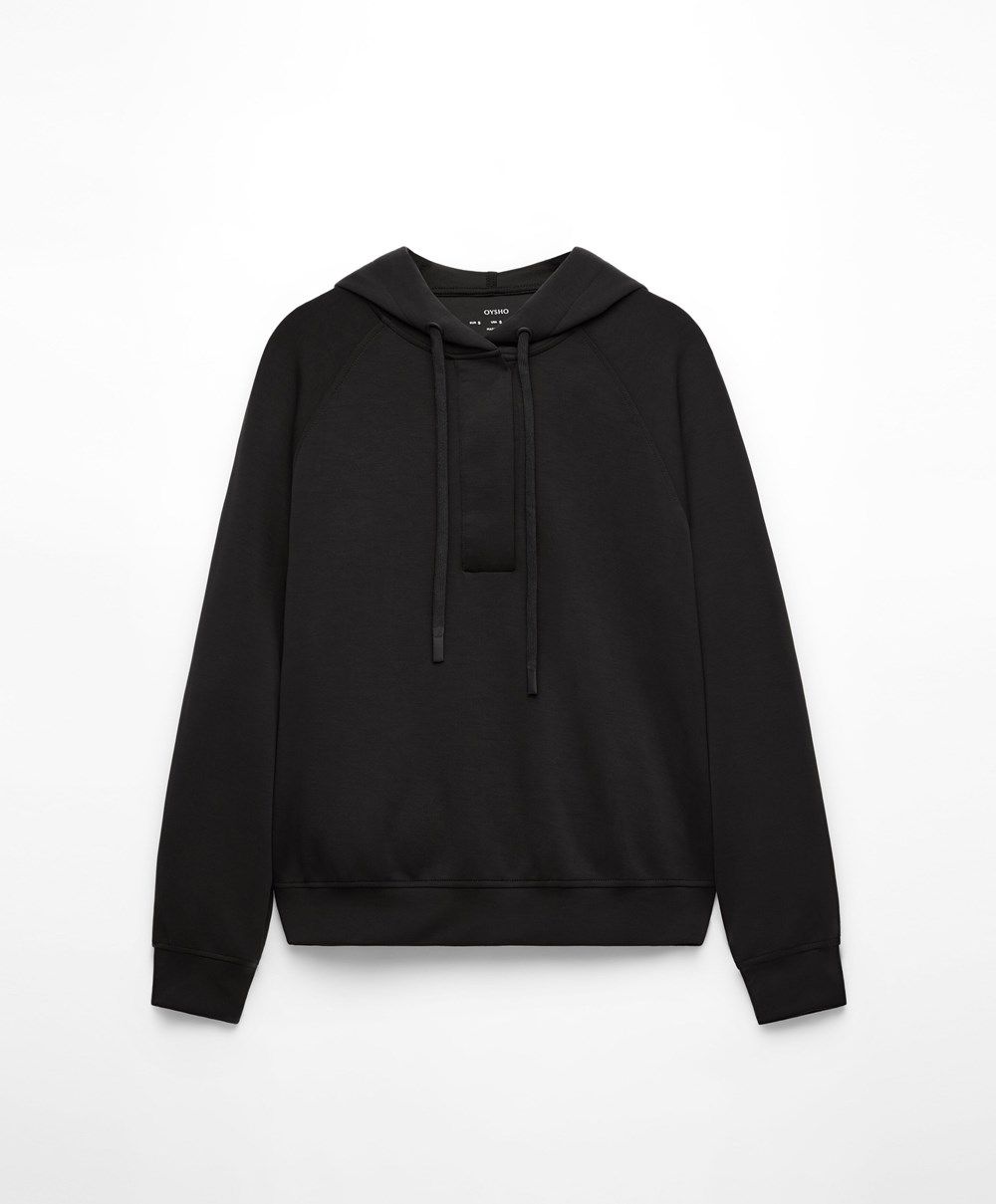 Black Oysho Soft Touch Modal Sweatshirt | KDXQ98472