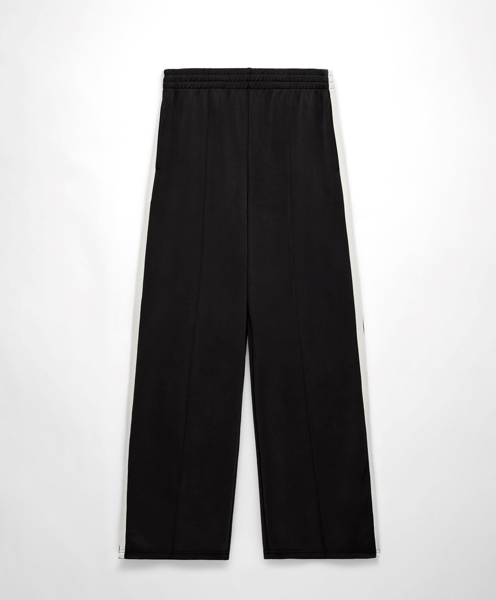 Black Oysho Soft Touch Modal Trousers With Straight Leg And Stripe | MAXU47526