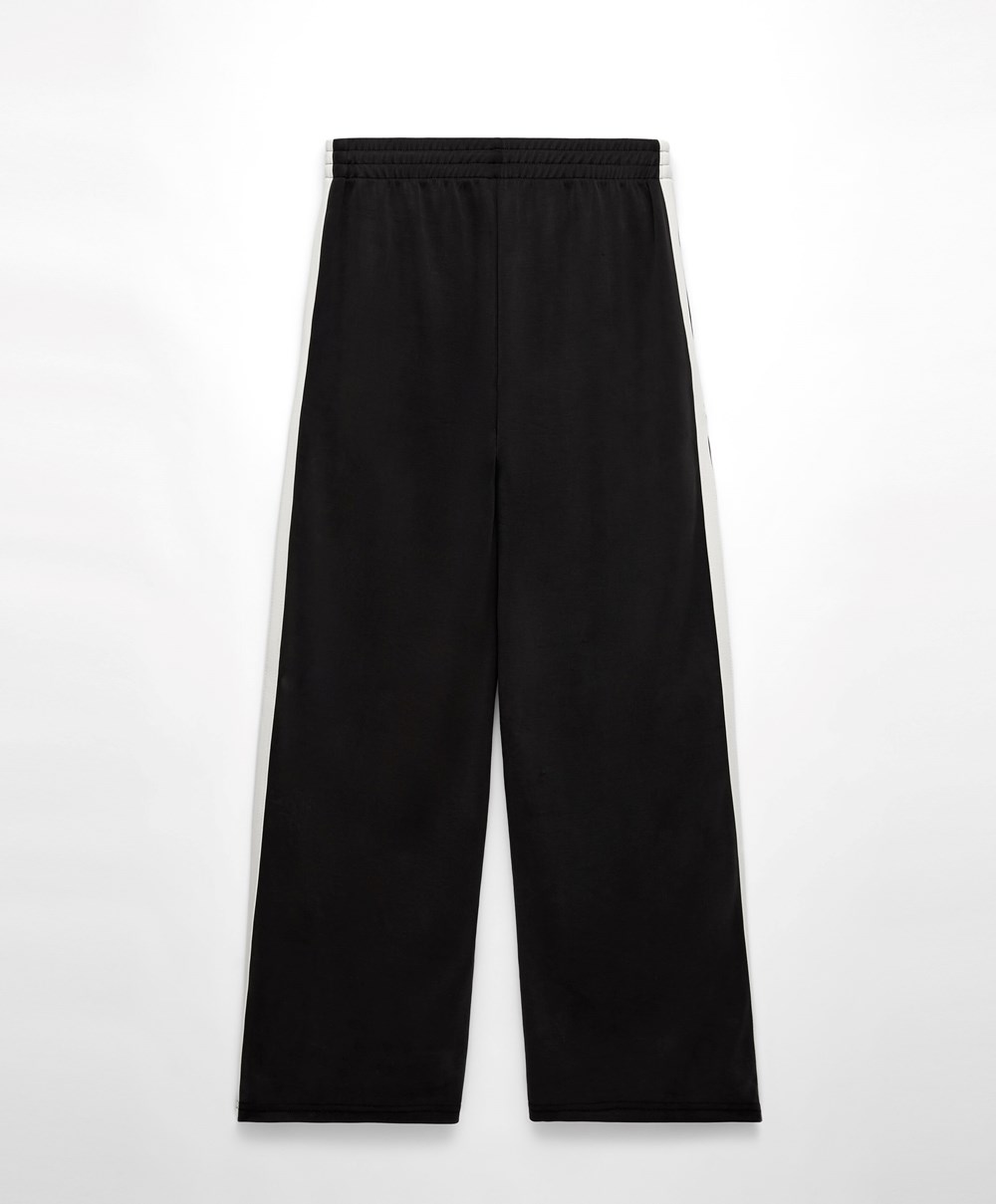 Black Oysho Soft Touch Modal Trousers With Straight Leg And Stripe | MAXU47526