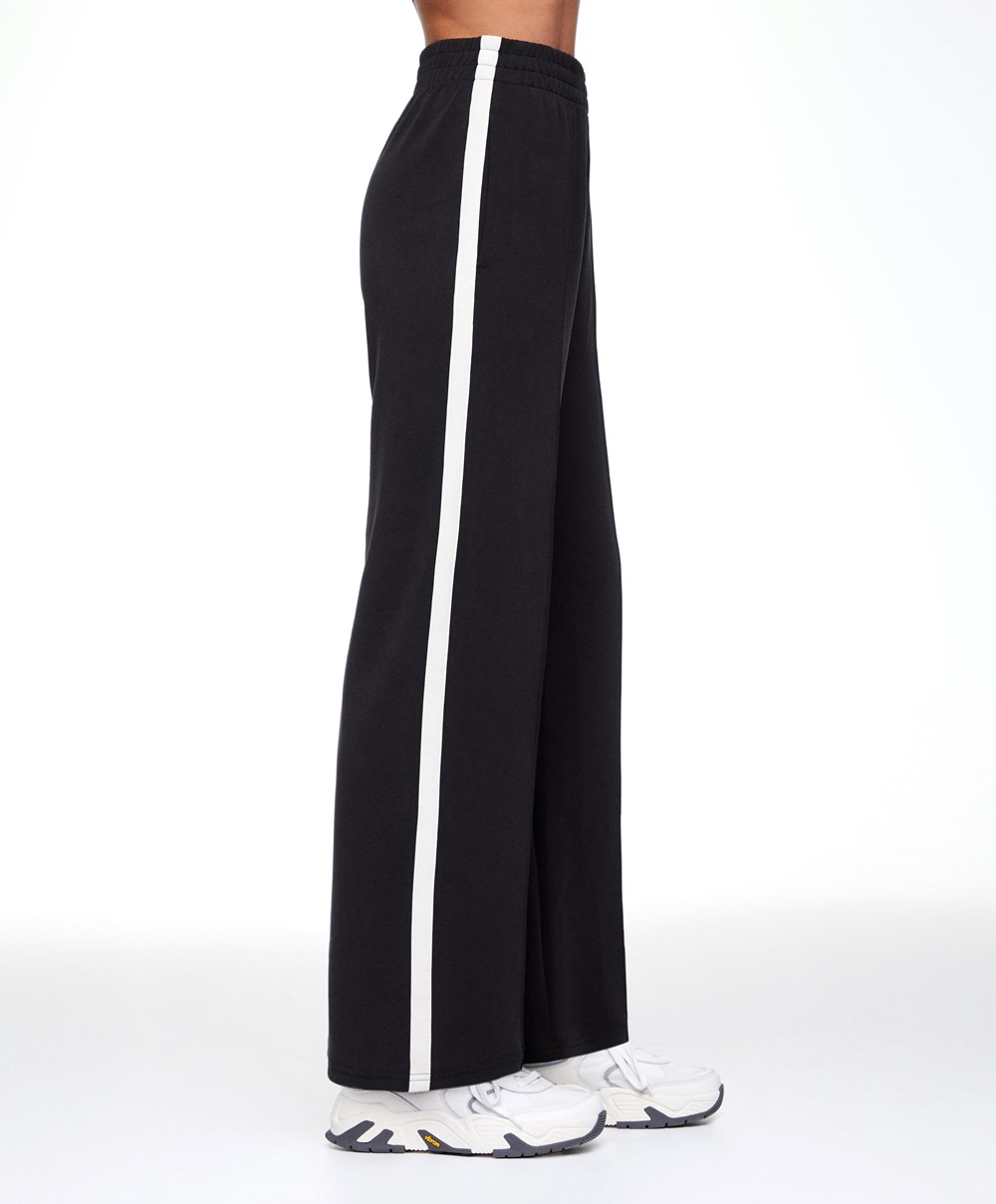 Black Oysho Soft Touch Modal Trousers With Straight Leg And Stripe | MAXU47526