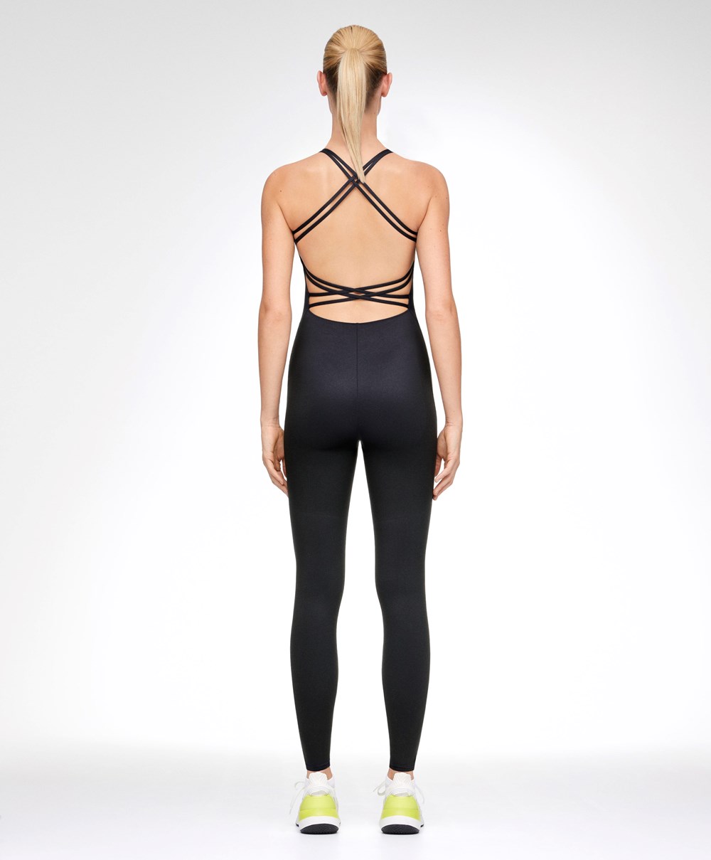 Black Oysho Strappy Back Jumpsuit | QMTH91376