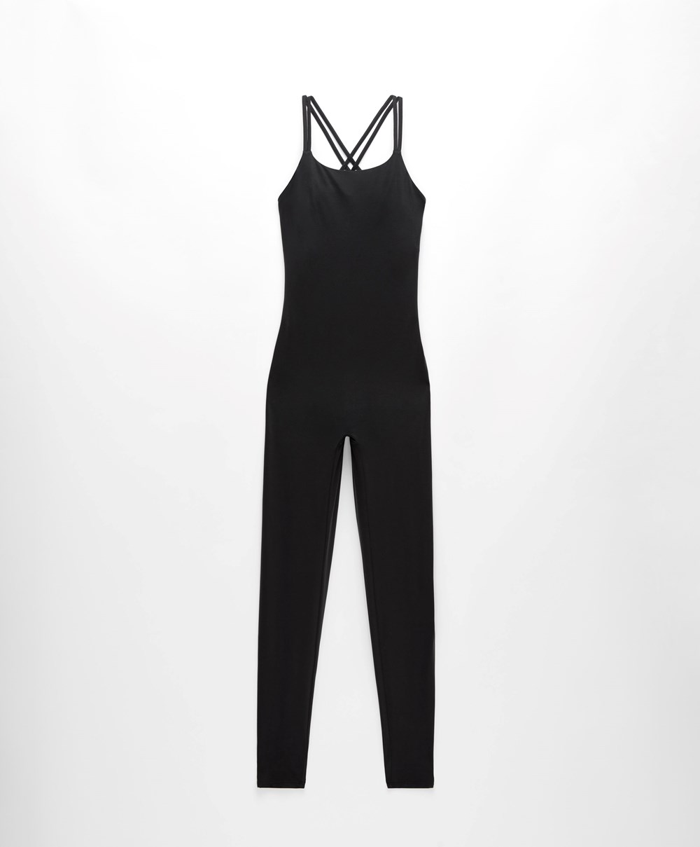 Black Oysho Strappy Back Jumpsuit | QMTH91376