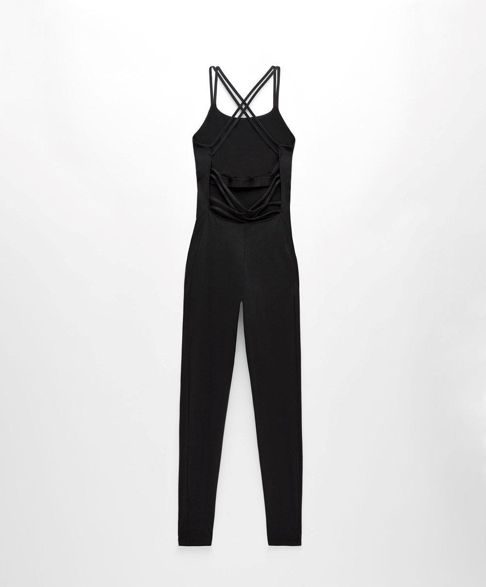 Black Oysho Strappy Back Jumpsuit | QMTH91376