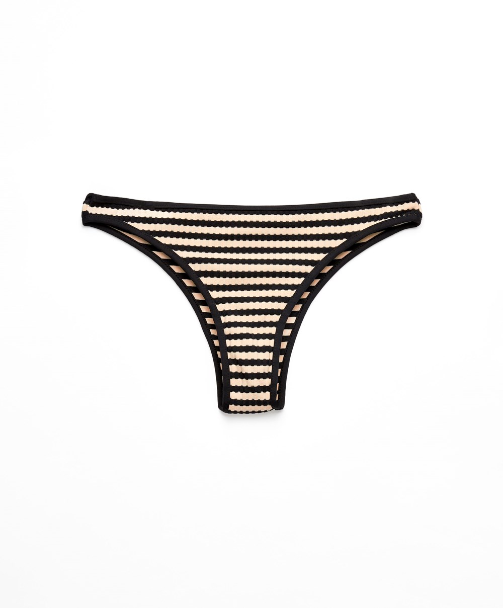 Black Oysho Textured Stripe Brazilian Bikini Briefs | LZXS73814