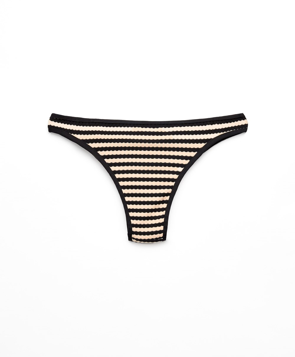 Black Oysho Textured Stripe Brazilian Bikini Briefs | LZXS73814