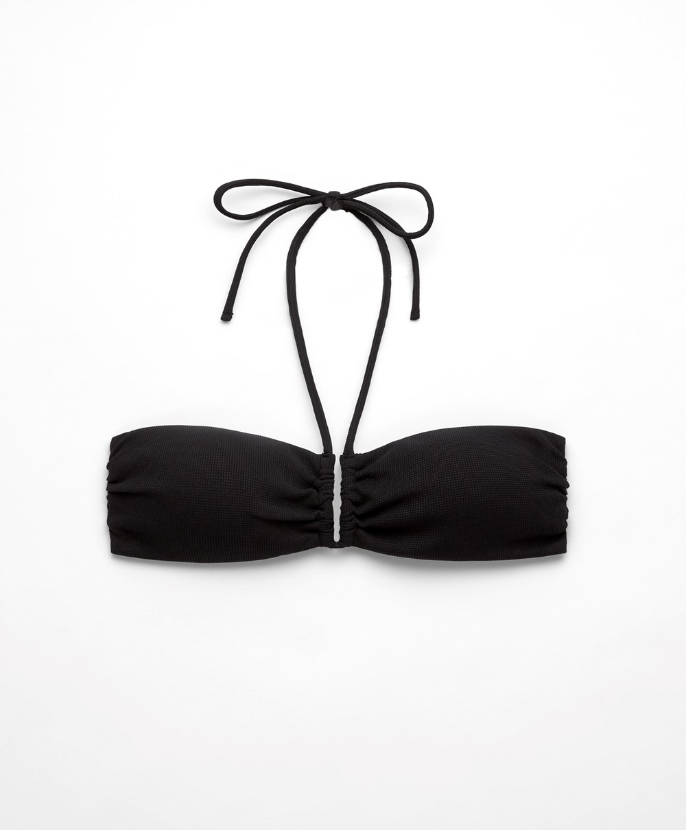 Black Oysho U-cut Bandeau Piqué Bikini Top | CSDR85243