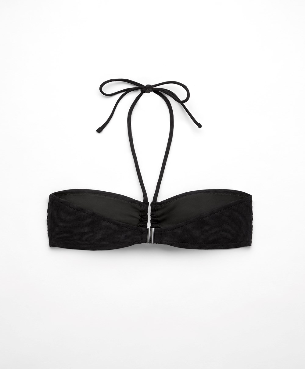 Black Oysho U-cut Bandeau Piqué Bikini Top | CSDR85243