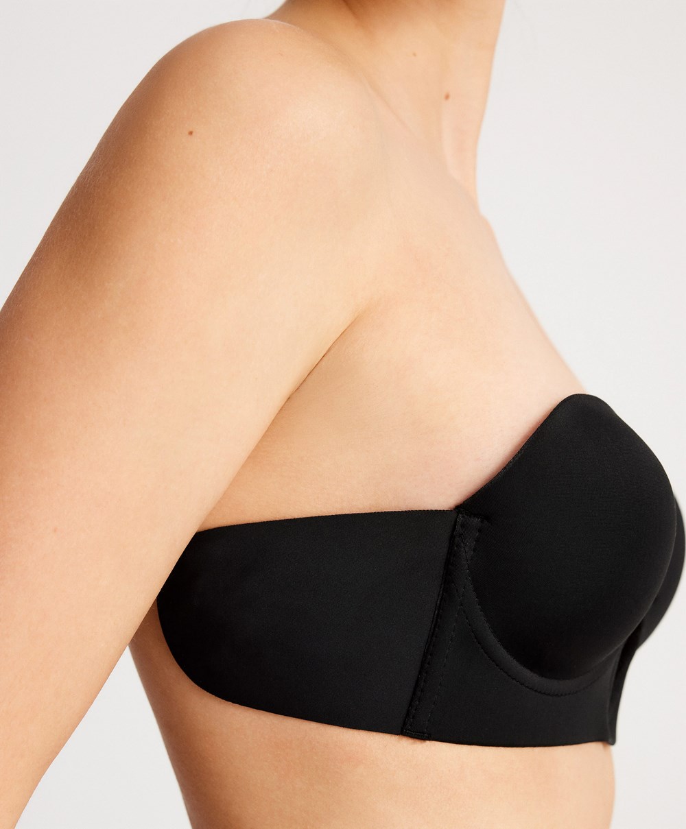 Black Oysho U-neck Fabric Adhesive Bra | AQRF62908