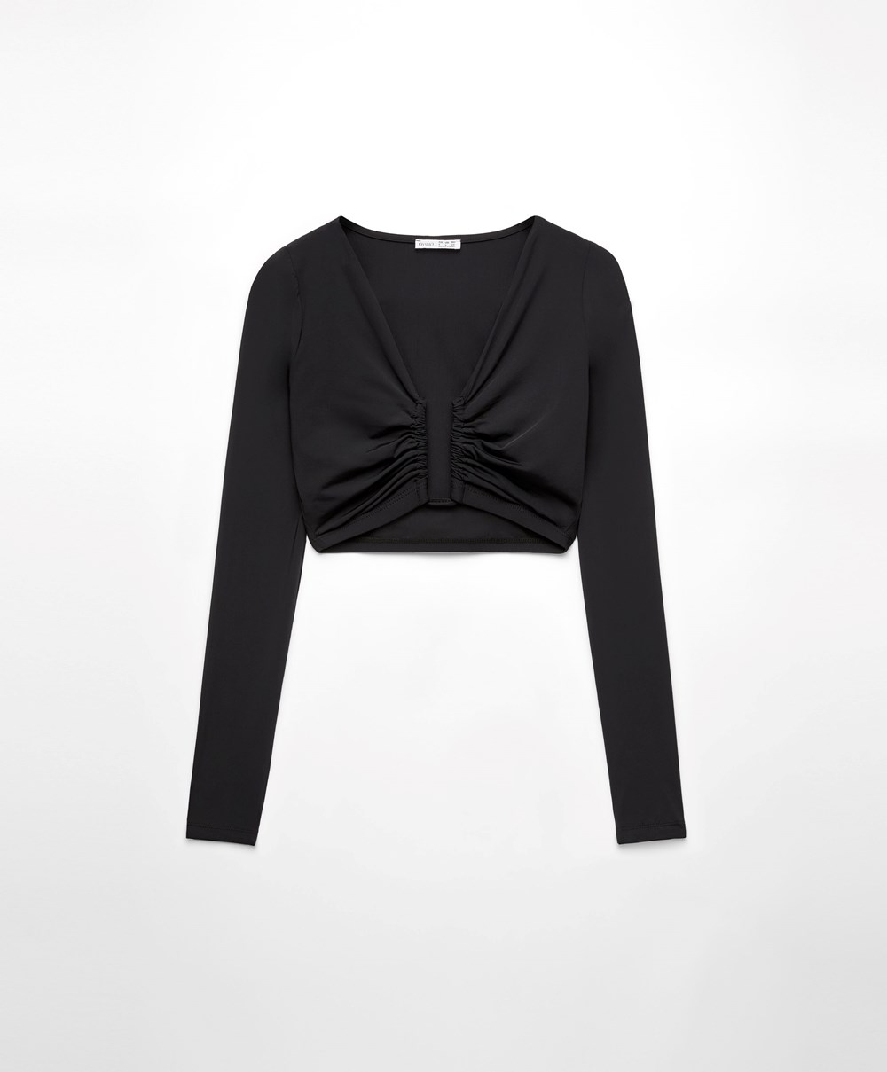 Black Oysho U-neck Top | RUNC61729