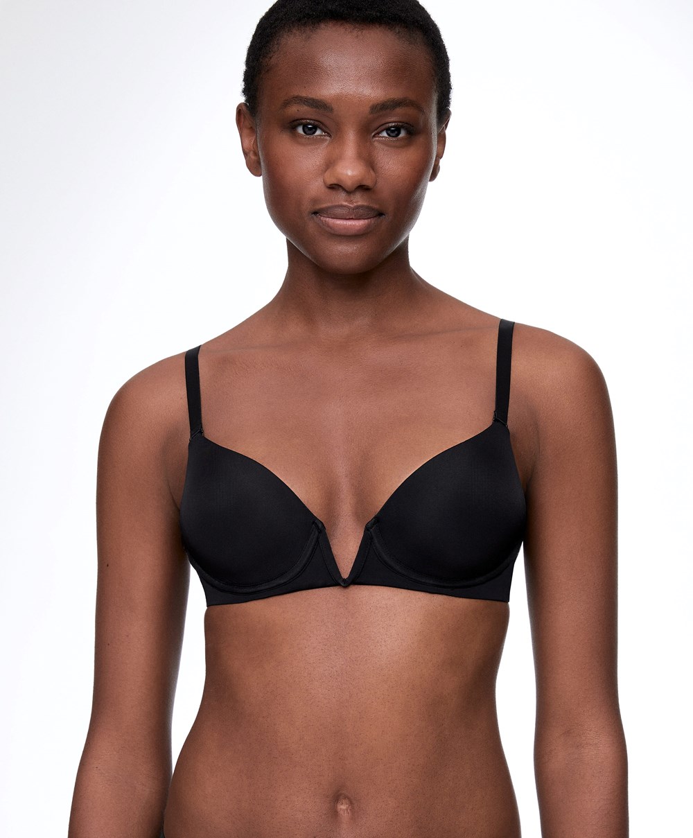 Black Oysho V-neck Multiway Push-up Bra | TFAP69083