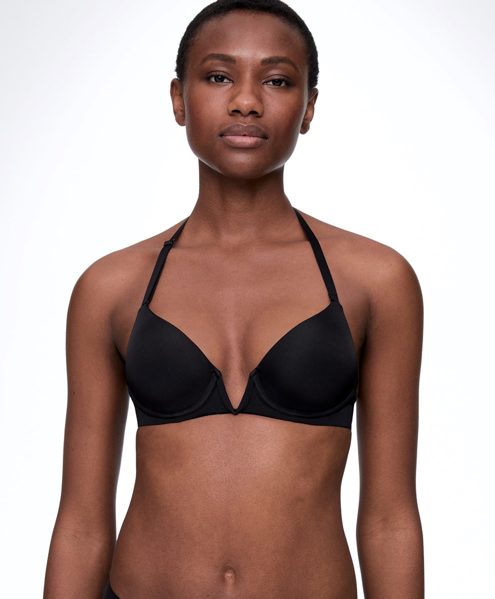 Black Oysho V-neck Multiway Push-up Bra | TFAP69083