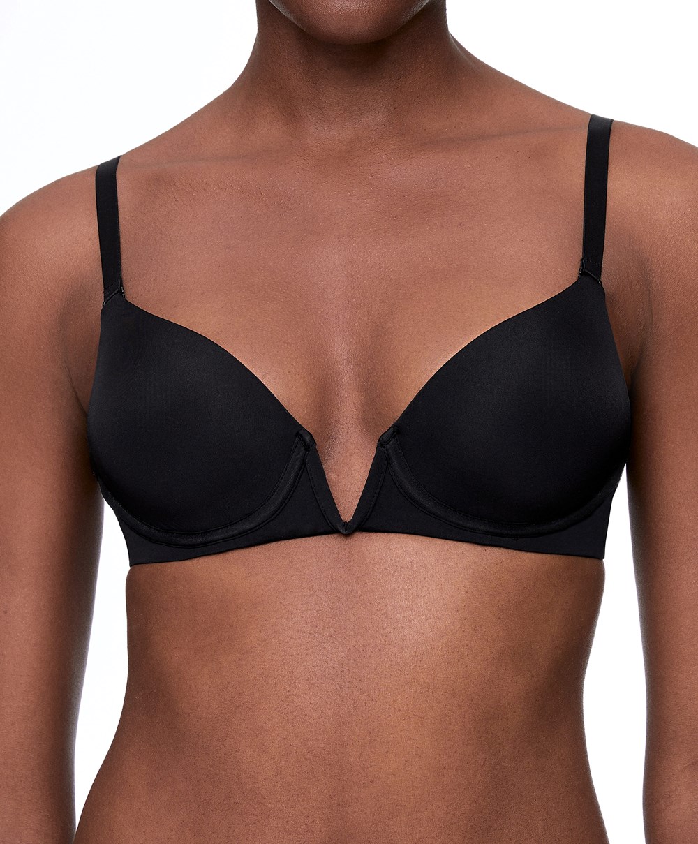 Black Oysho V-neck Multiway Push-up Bra | TFAP69083