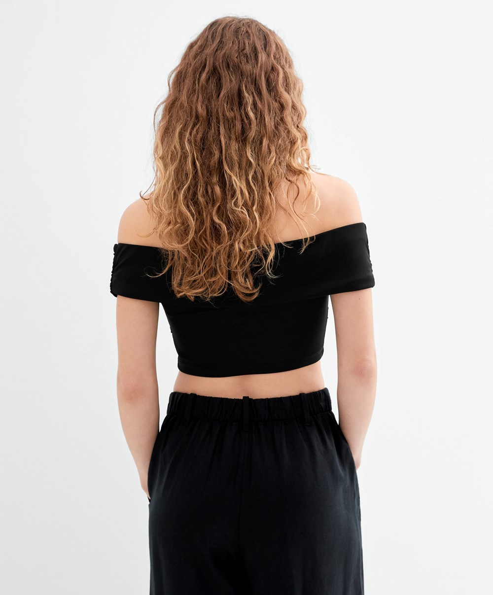 Black Oysho Wrap Off-shoulder Top | QCIO32984