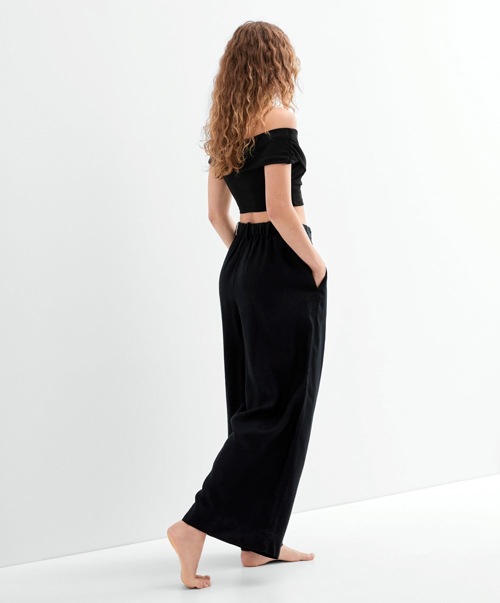 Black Oysho Wrap Off-shoulder Top | QCIO32984