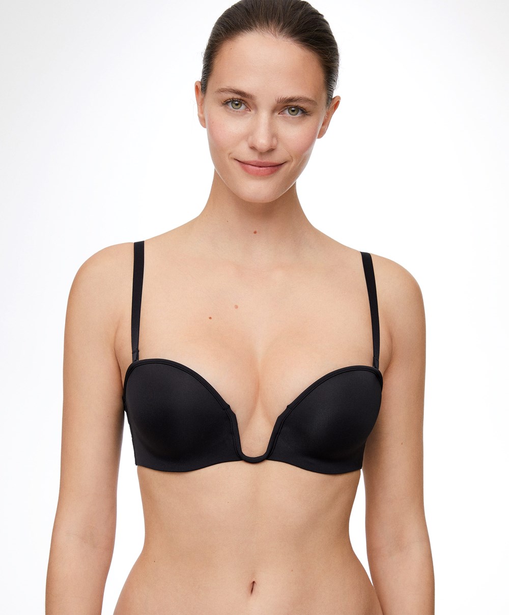 Black Oysho “u”-neck Removable Straps Bra | VSBR27416