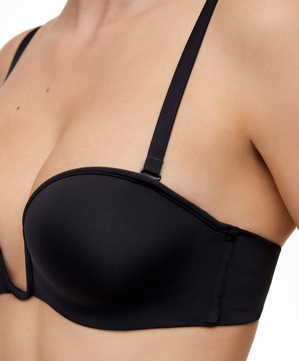 Black Oysho “u”-neck Removable Straps Bra | VSBR27416